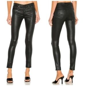 AG Adriano Goldschmeid Coated Ankle Denim Skinny Cigarette Jeans Shimmer Dark